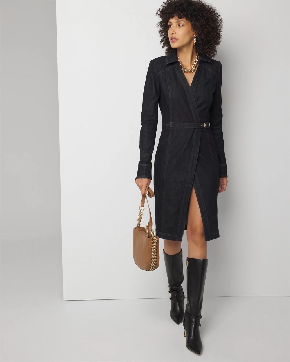 Petite black denim dress outlet